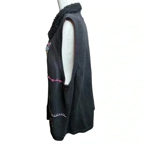 Merry & Bright Christmas Sweater Vest Womens 3X Black Embroidered Beaded - Picture 2 of 10